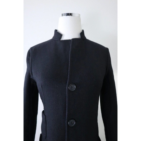 Akris US 4 Double Faced Wool Reversible Longline Jacket Navy Plaid Black - Picture 10 of 16